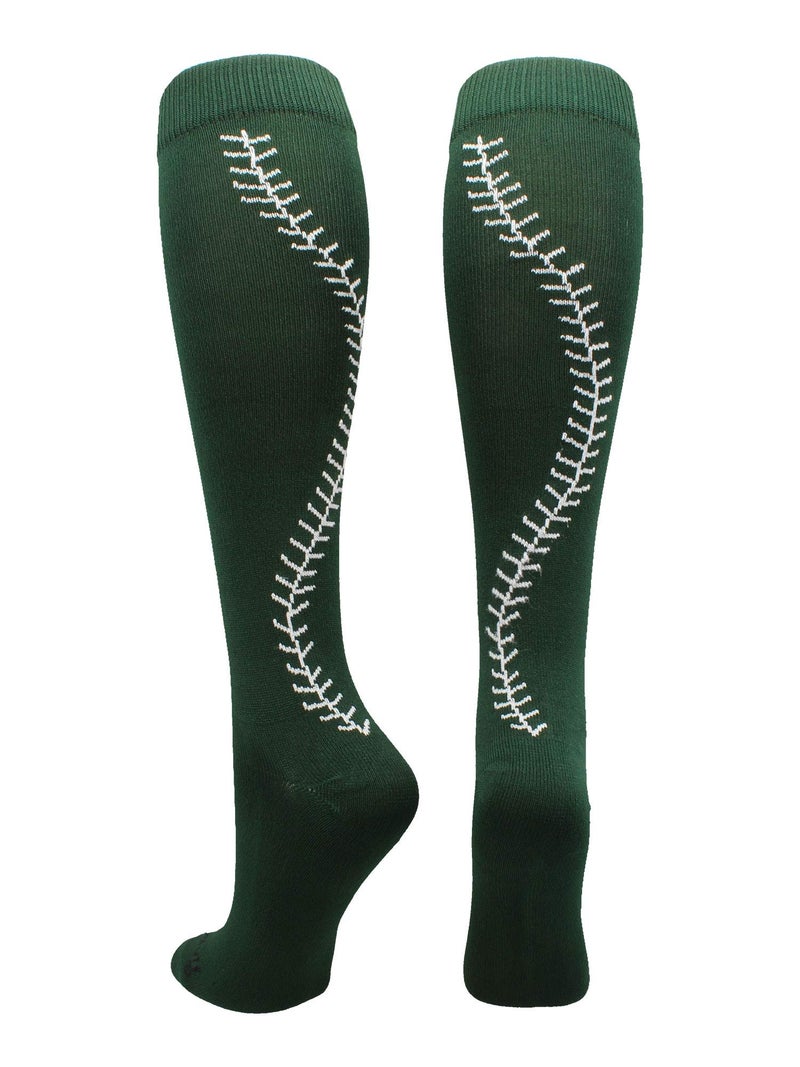 MadSportsStuff Softball Socks with Stitches Over the Calf (Dark Green/White, Small) - Image 1